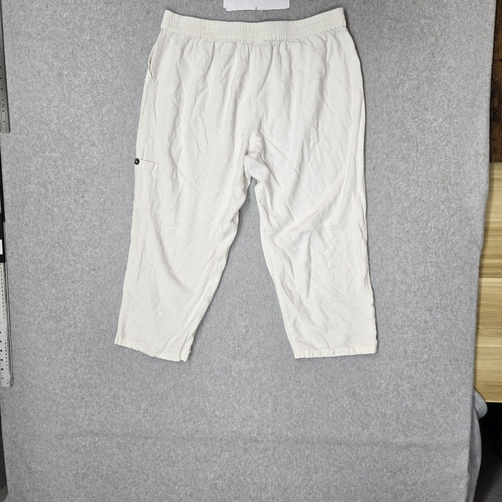 Susan Graver Pure Women Pants‎ L White Linen Rayon Cropped Casual Coastal 21"